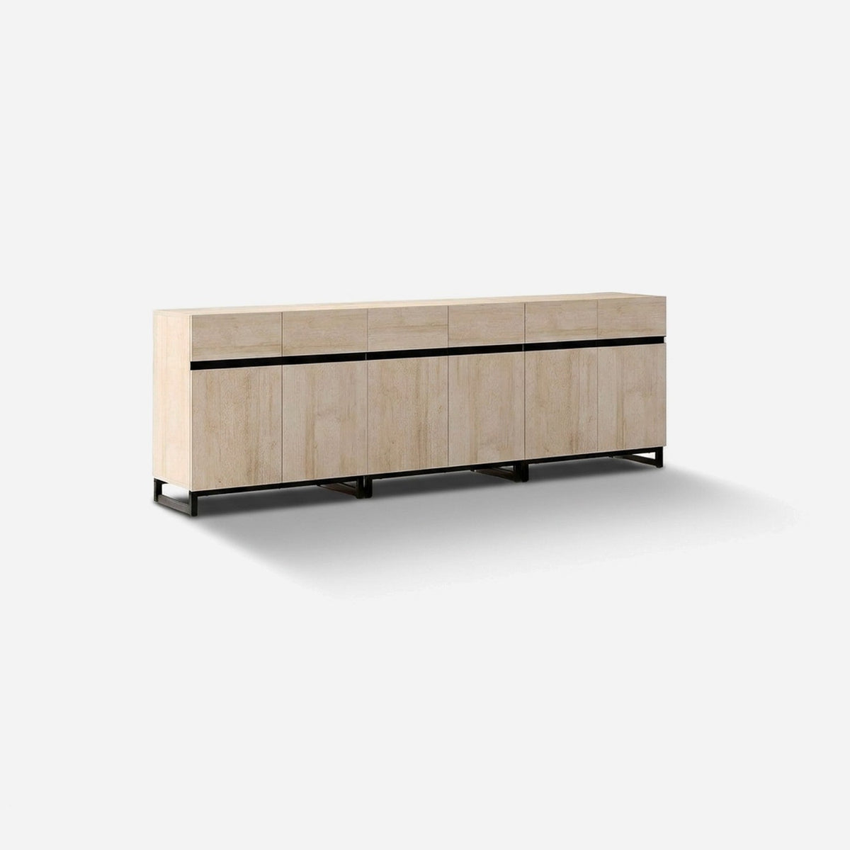handleless oak tv cabinet on black metal feet