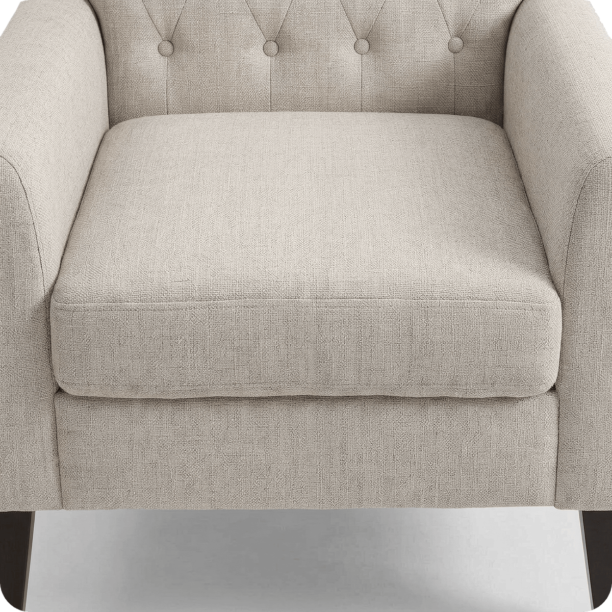 Soft linen spring seat cushion of the accent chair (close-up detail)