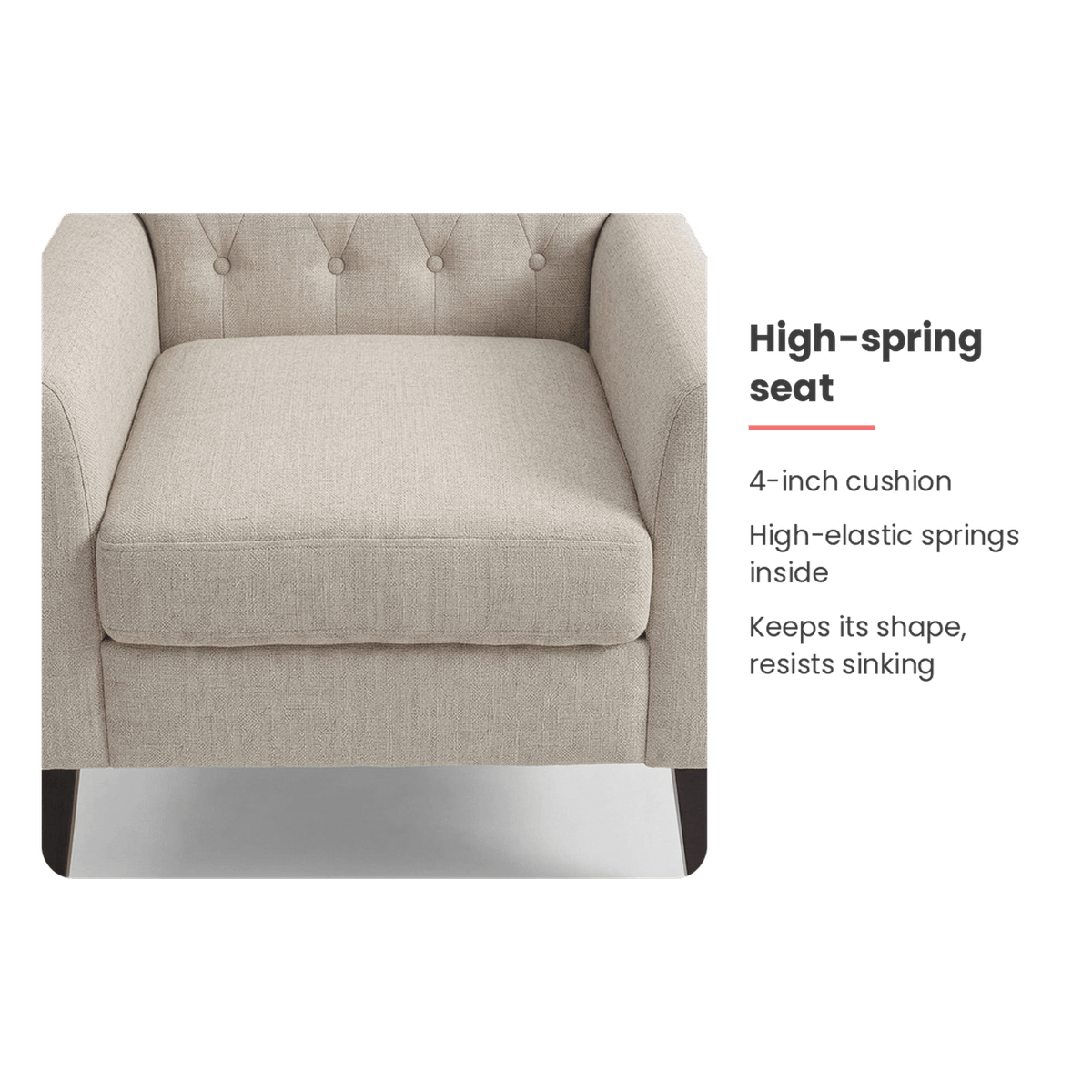 Spring seat cushion spec card (feature callout)