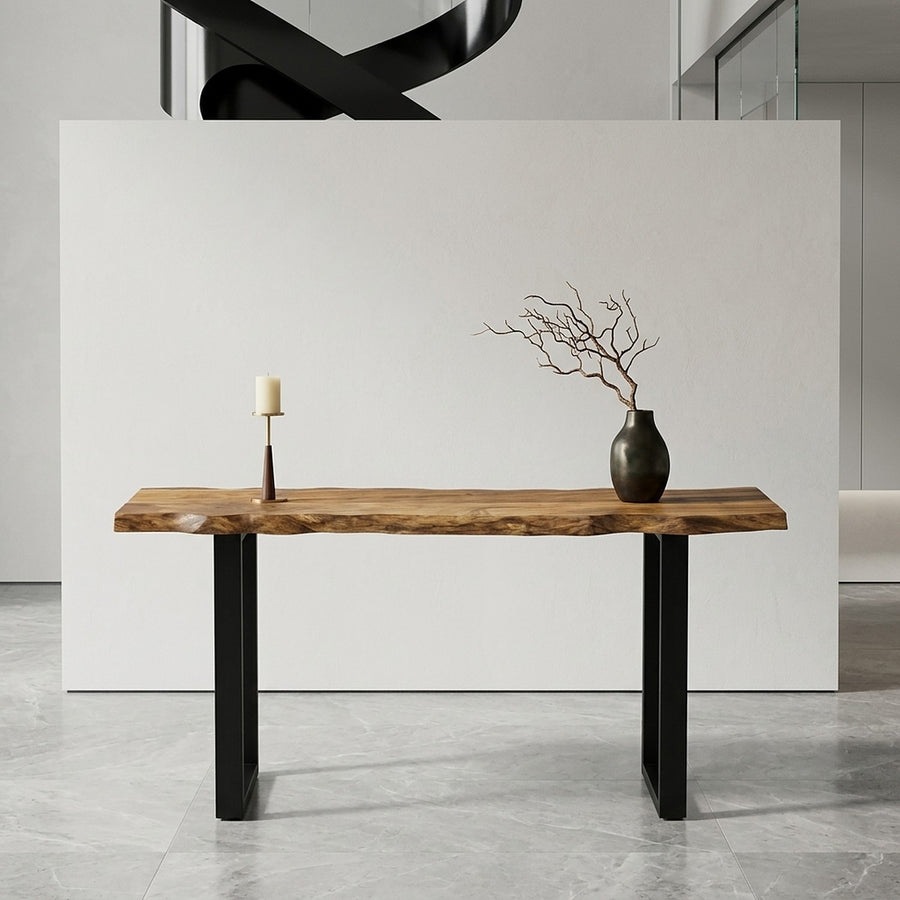 Live Edge Console Table in Acacia Wood, Black Metal Legs