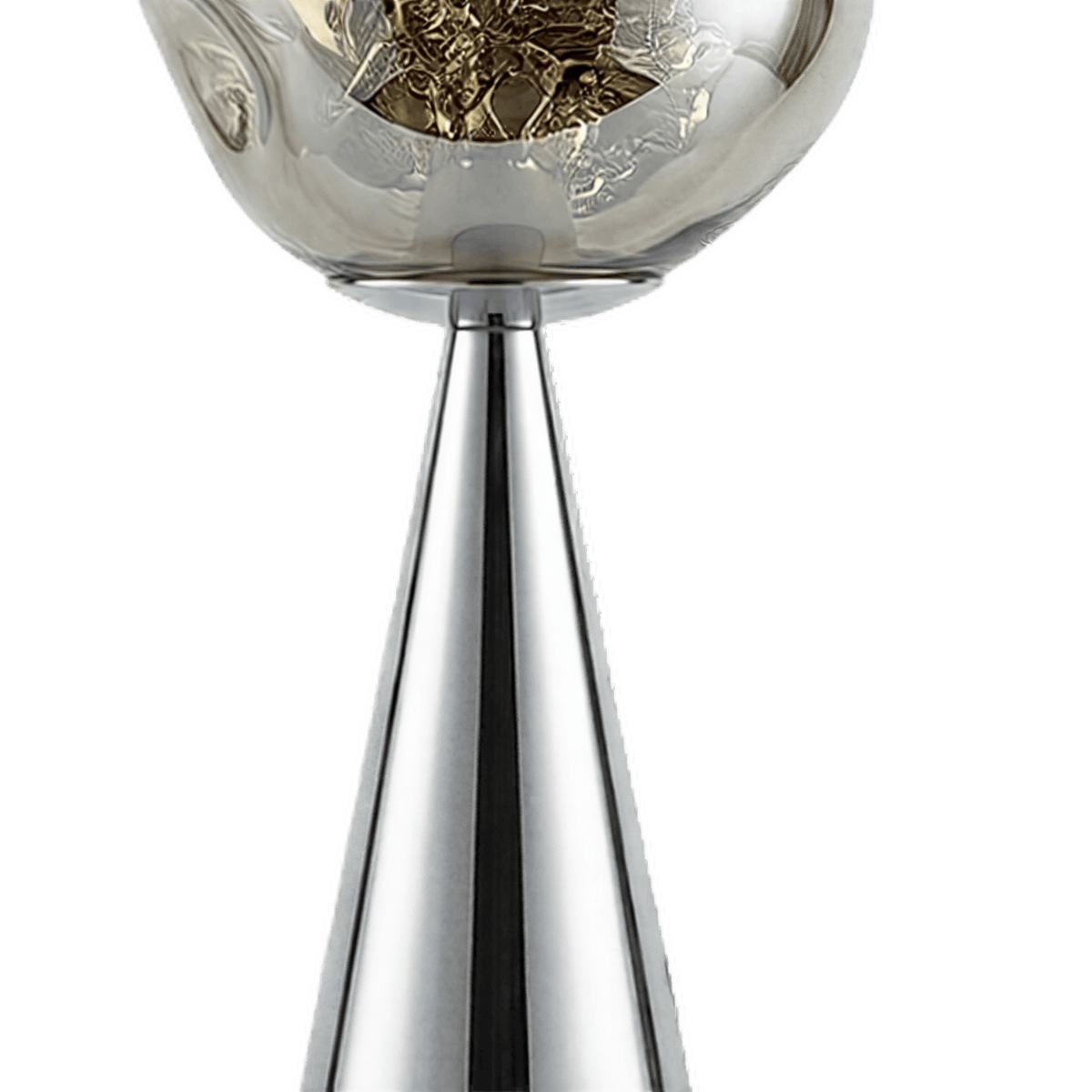 Melt table lamp — close-up detail of the globe-to-base junction, transparent (close-up detail)
