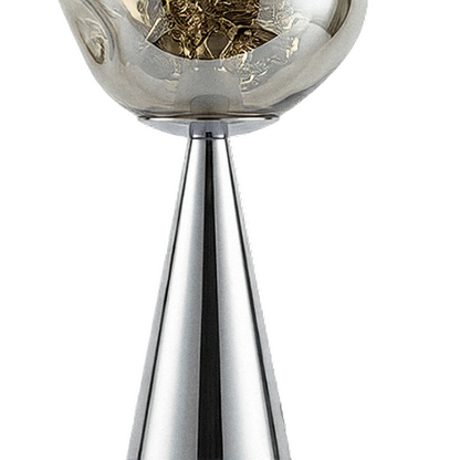 Melt table lamp — close-up detail of the globe-to-base junction, transparent (close-up detail)