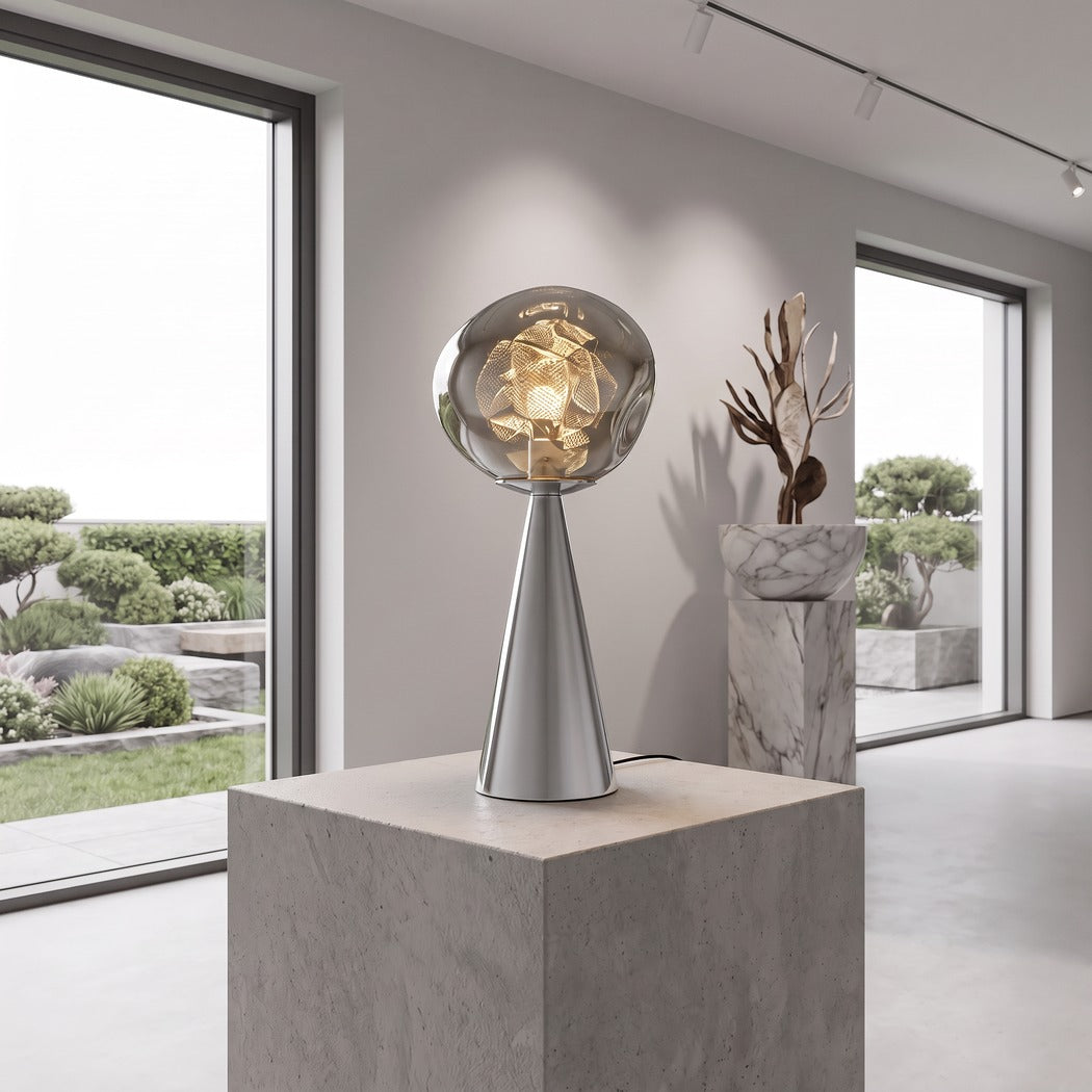 Melt Portable Dimmable LED Table Lamp — gallery scene, front-facing rotation, ambient room setting