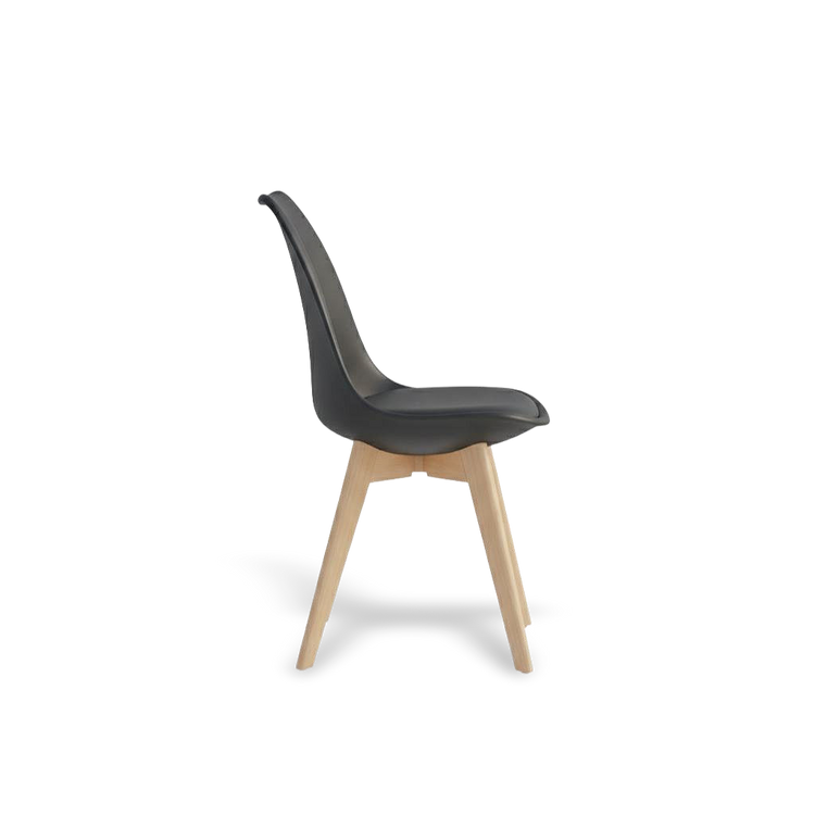Mid-century modern black plastic-shell dining chair with natural wooden legs