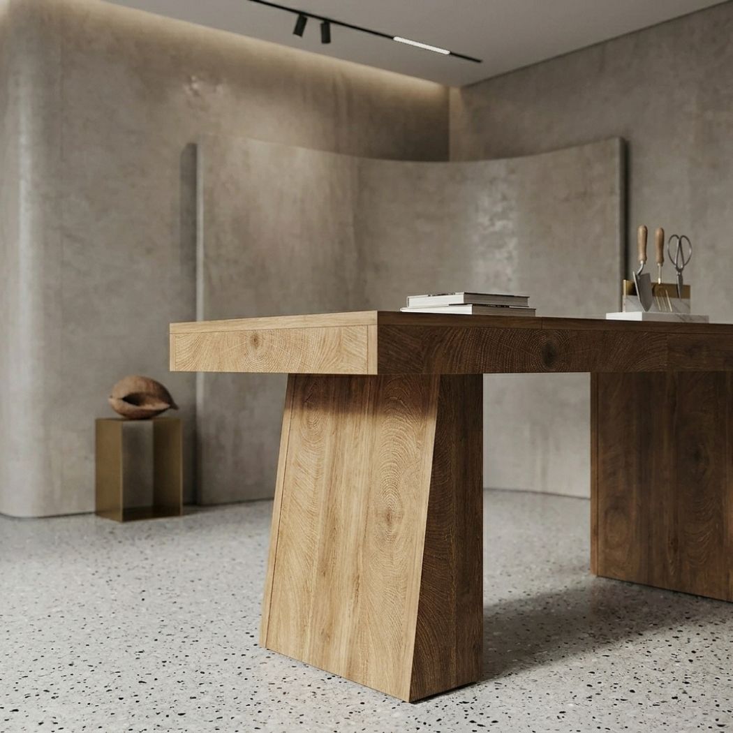 3.94-inch tabletop thickness of the Elite Rustic Brown Executive Desk.