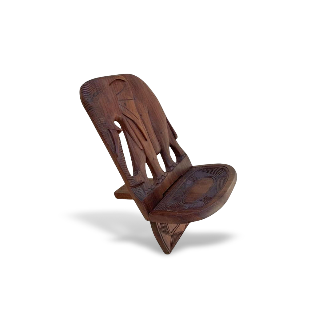 chair wood Mini African Wooden chair with a unique design on a white background
