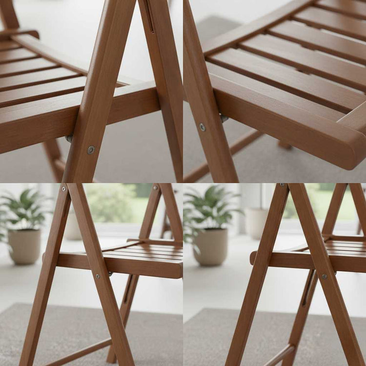 Sleek minimalist A-frame teak chair with a slim foldable profile; a designer-grade portable chair for modern sunrooms and outdoor patios.