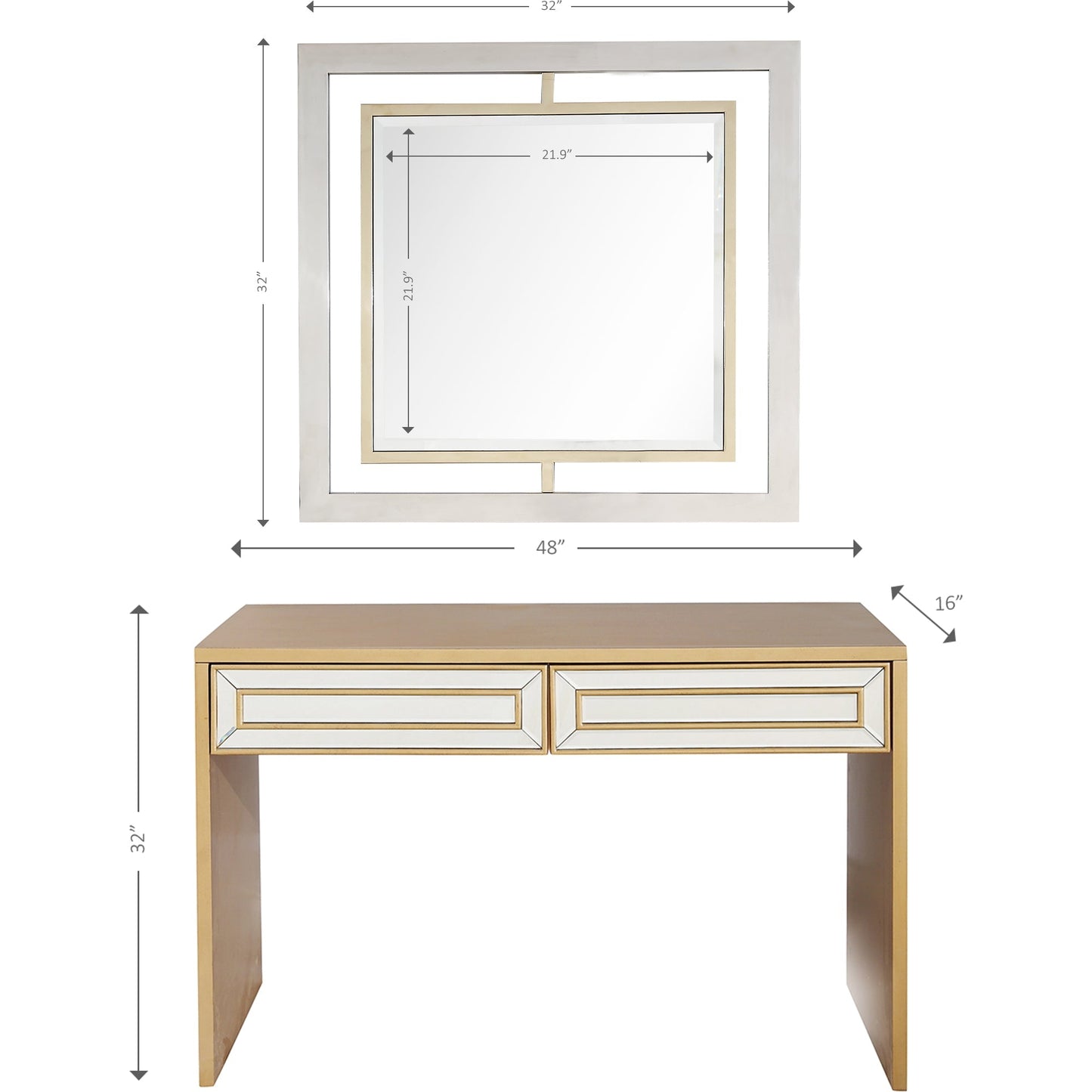 Mirror Console Table With Beveled Finish For Elegance Size