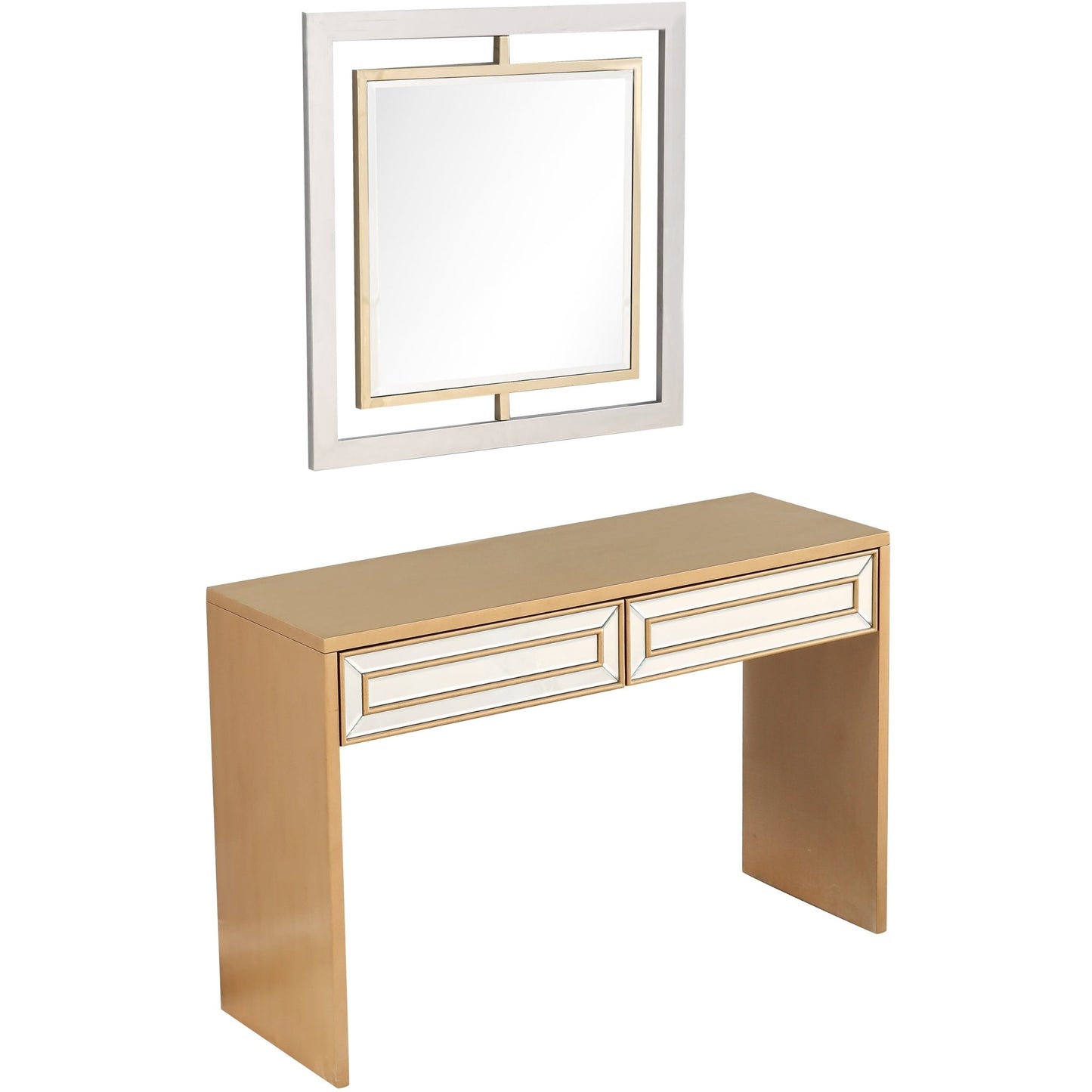 Console Table and Wall Mirror With Beveled Finish 