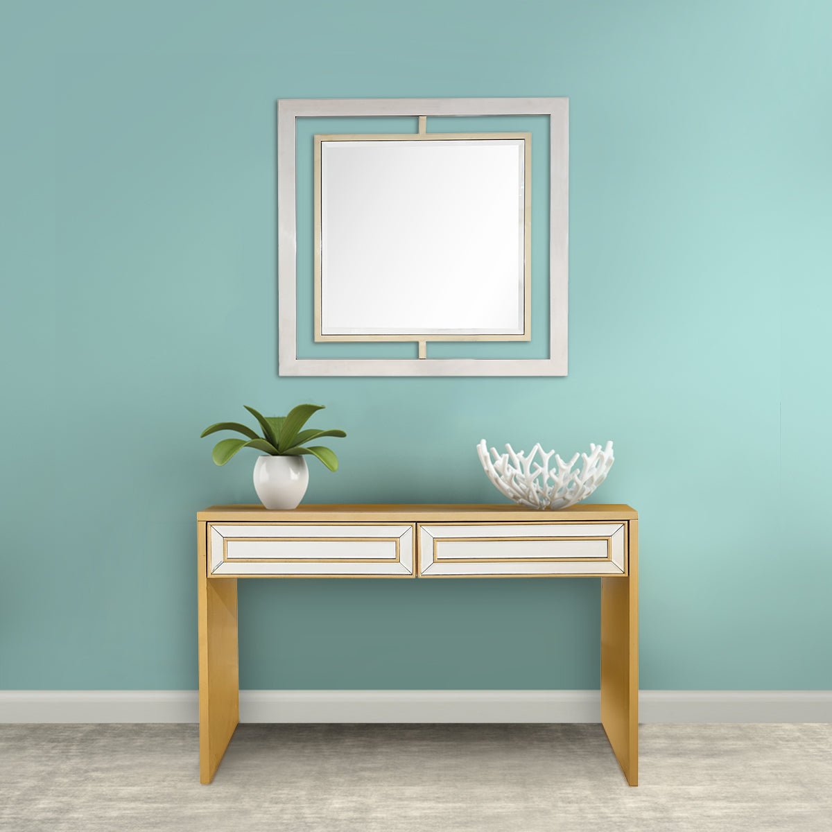 Mirror Console Table With Beveled Finish For Elegance