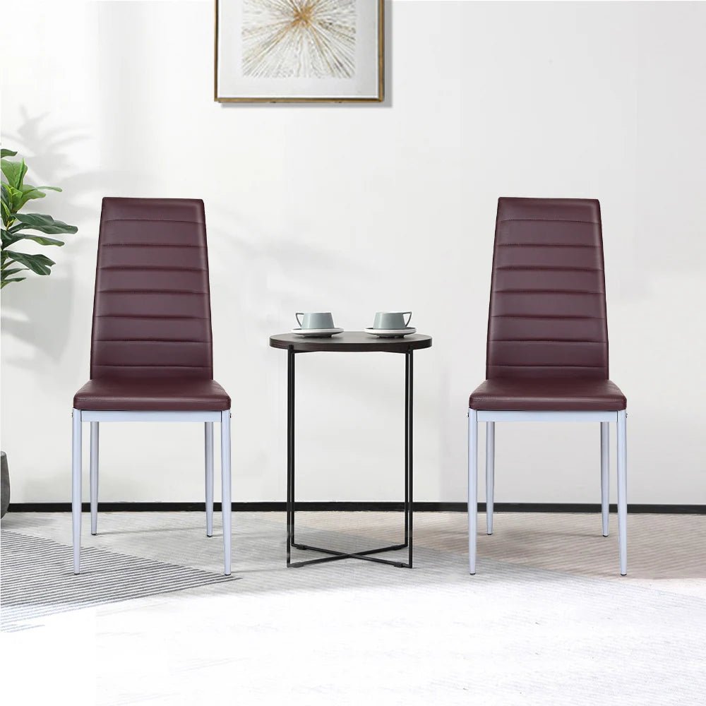 Stylish comfortable chairs High Back Brown PVC Leather Set Chic & Easy Care.