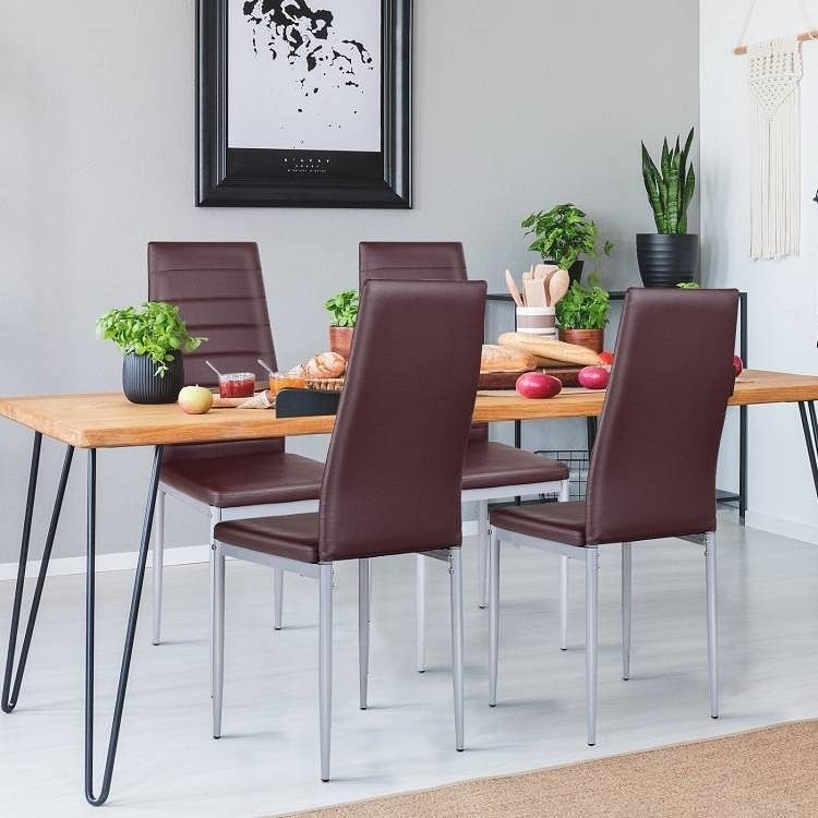 modern dining chair Set of 4 High Back Brown PVC
