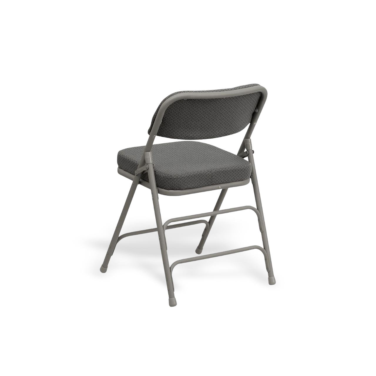 Two-pack Hercules folding chairs with cushioned fabric seats in gray, easy to fold for apartments.