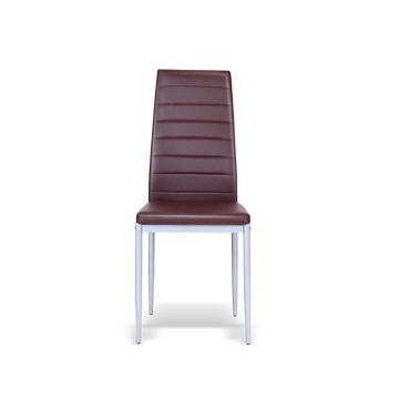 Modern dining chair with high-back brown PVC upholstery and white legs. (set of 4)