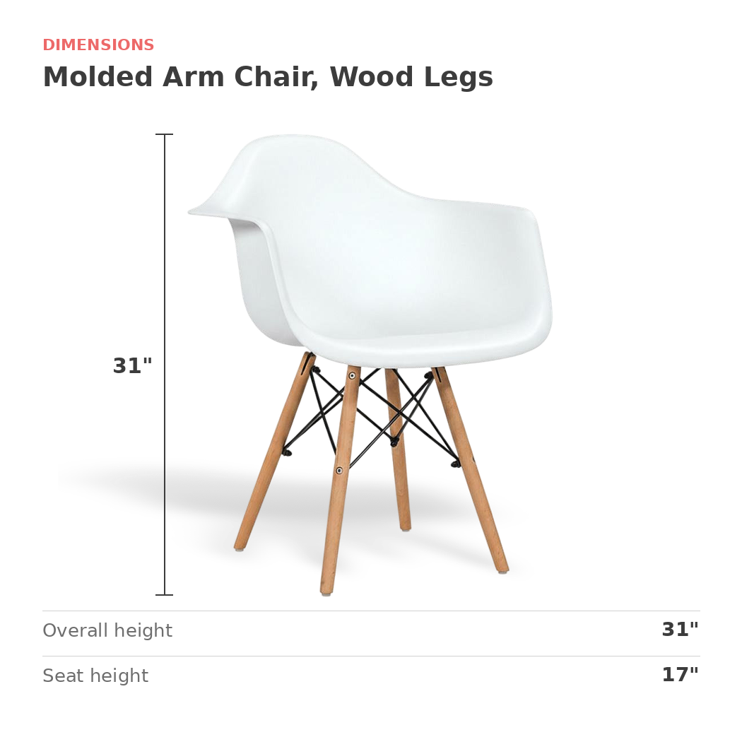 Dimensions of the molded arm dining chair: 31 in. high, 17 in. seat height