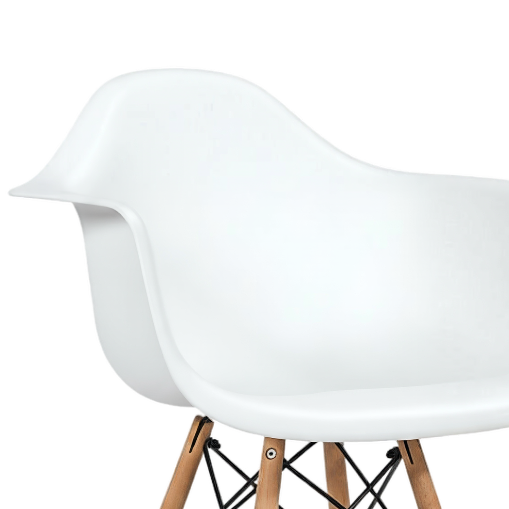 Moulded white seat shell with integrated arms (close-up detail)