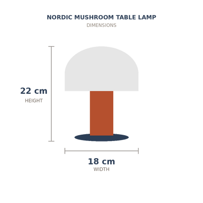 Measured drawing giving 18cm width and 22cm height for the Nordic Mushroom lamp (dimensions)