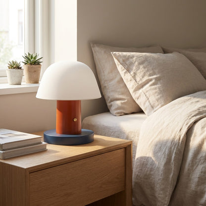 Nordic Mushroom Table Lamp, closer angle, same bedroom setting (room)