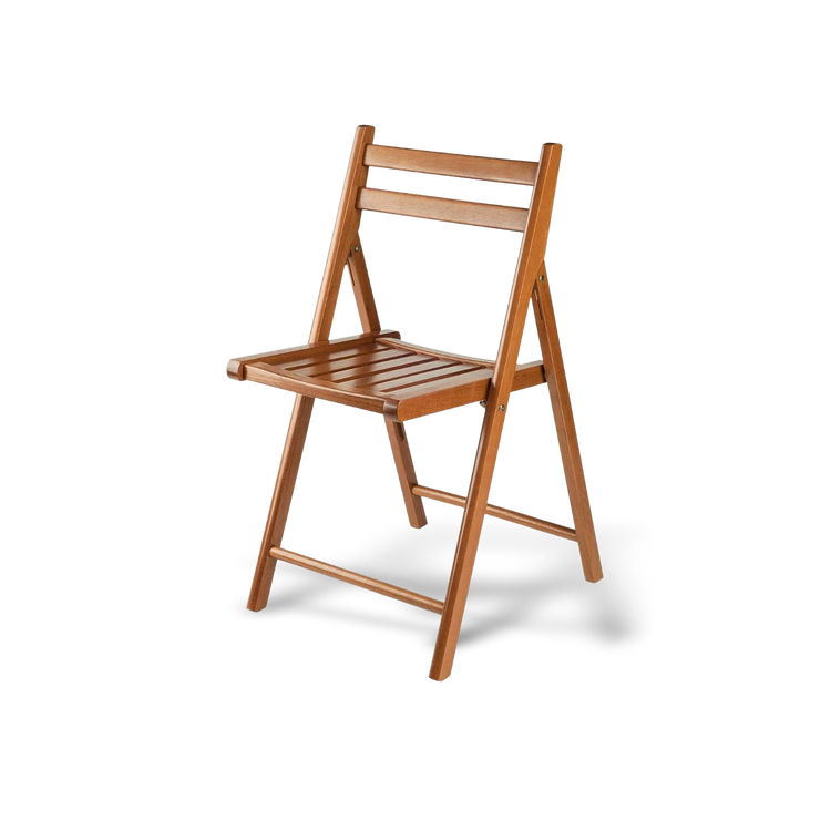 Premium natural solid teak folding chair with a space-saving design; weather-resistant and durable teak seating for luxury patios or indoor accent use.