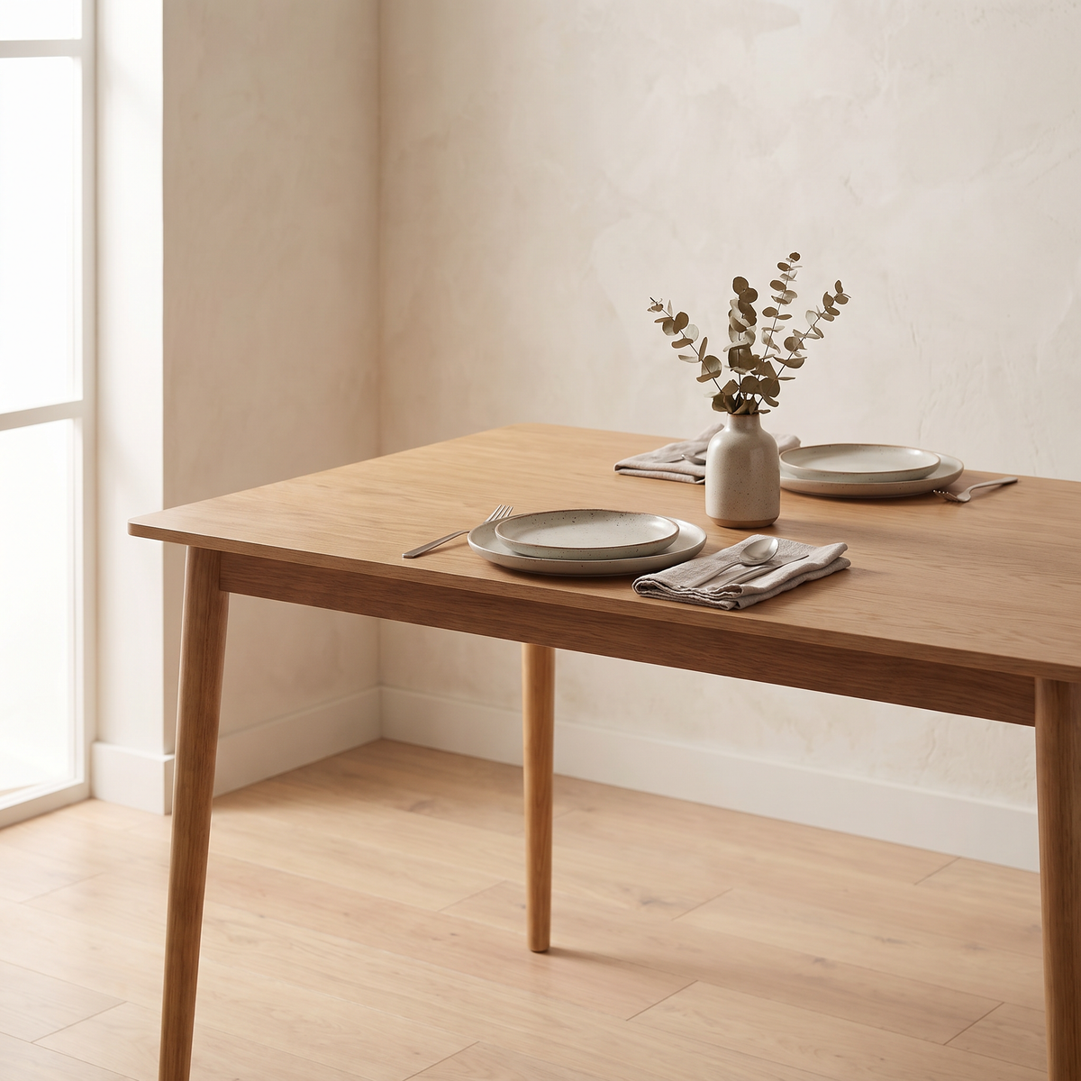 Dining table in the same dining room from a closer vantage