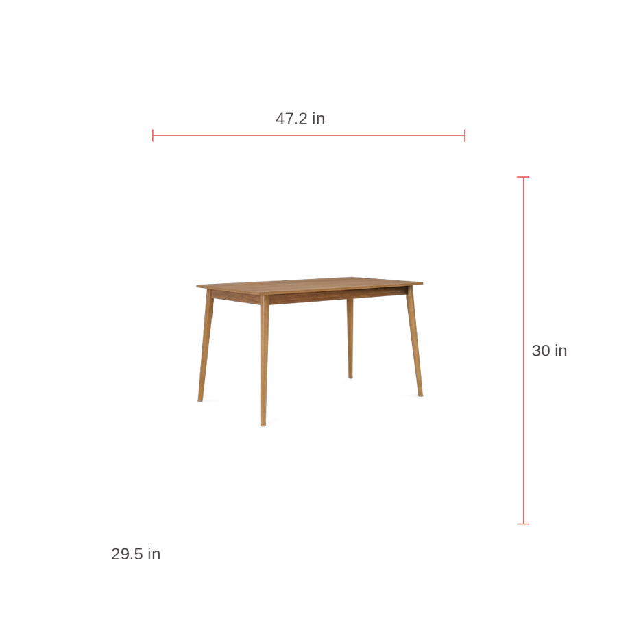 47-Inch Oak Finish Dining Table with Solid Wood Legs
