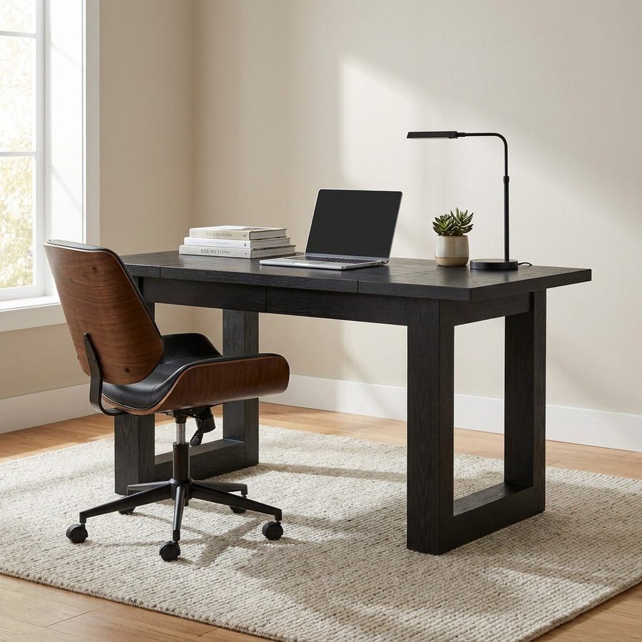 Black Wood Office Desk with H-Frame Base, 63-Inch Top