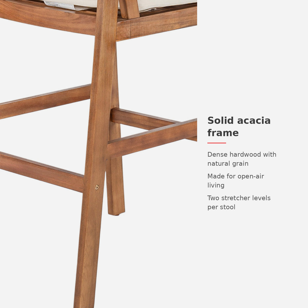 Spec card: solid acacia frame