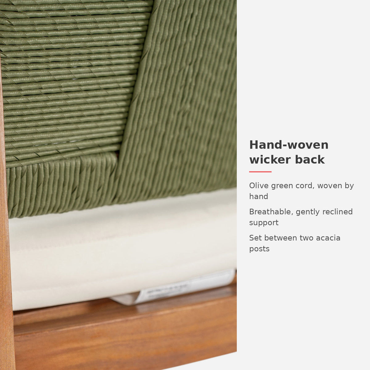 Spec card: hand-woven wicker back