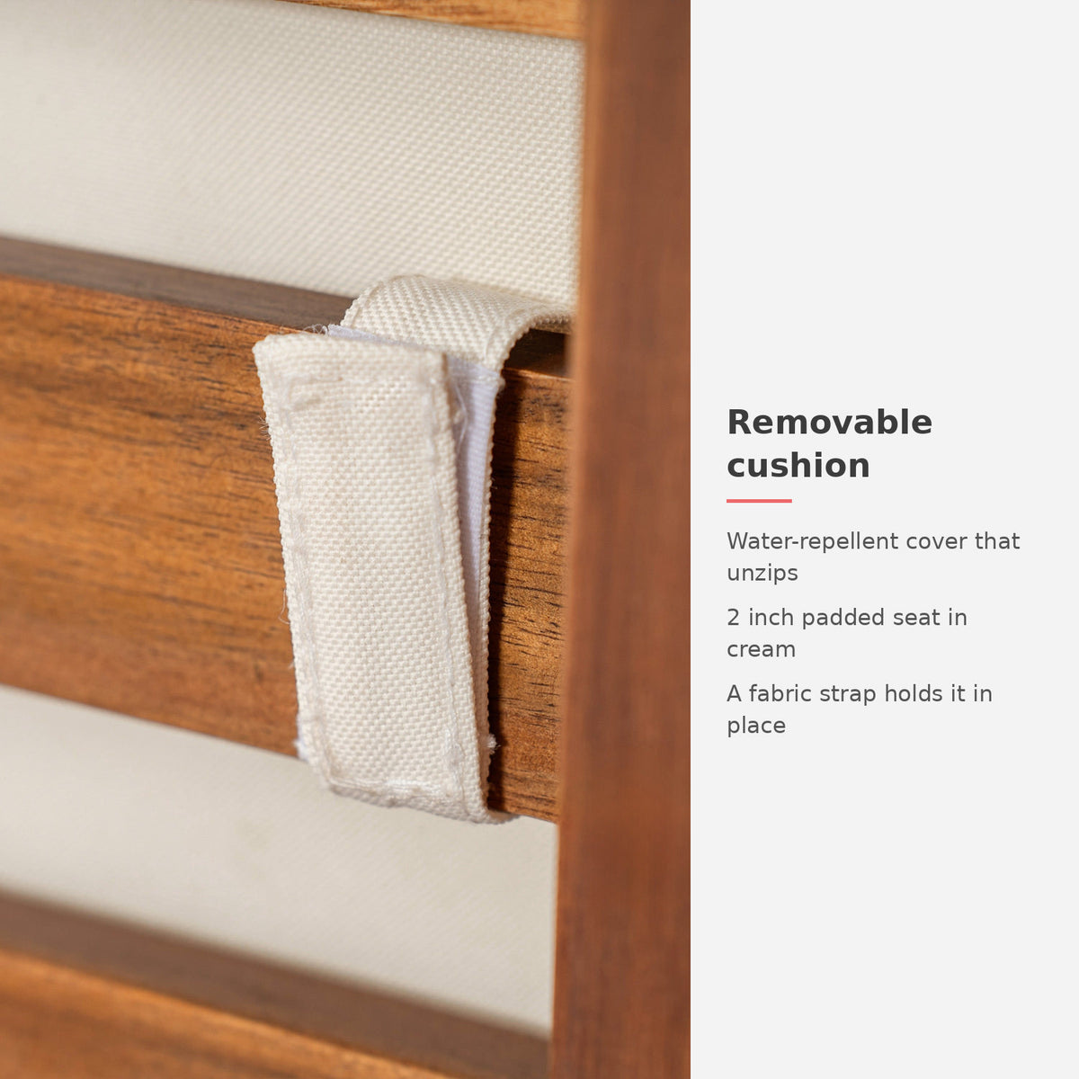 Spec card: removable water-repellent cushion