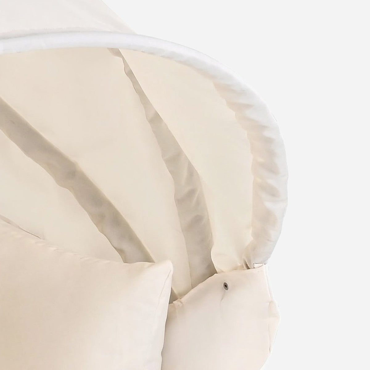 Close-up of the canopy fabric and pillows
