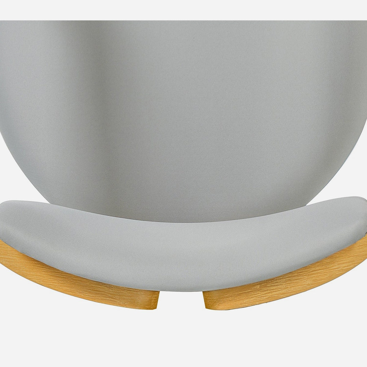 Curved acacia back band wrapping into the arms around a grey back pad, seen from above (close-up detail)