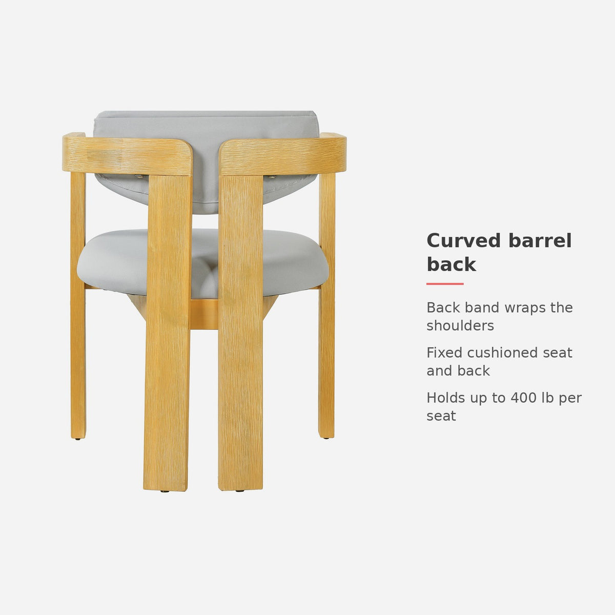 Curved barrel back band and grey back pad from behind (feature callout)