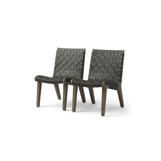 Outdoor lounge chairs set of 2 with acacia wood frames, three-quarter angle (plain studio)