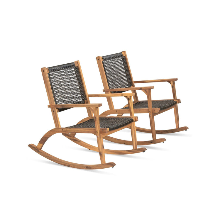 Outdoor Rocking Chair Set of 2 Made -Durable Acacia Wood