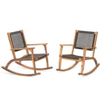 Outdoor Rocking Chair Set of 2 Made -Durable Acacia Wood