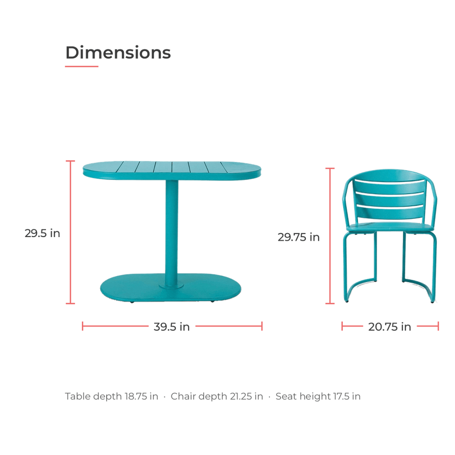 Oval Iron Bistro Set — Slatted Armchairs, Teal or Pink