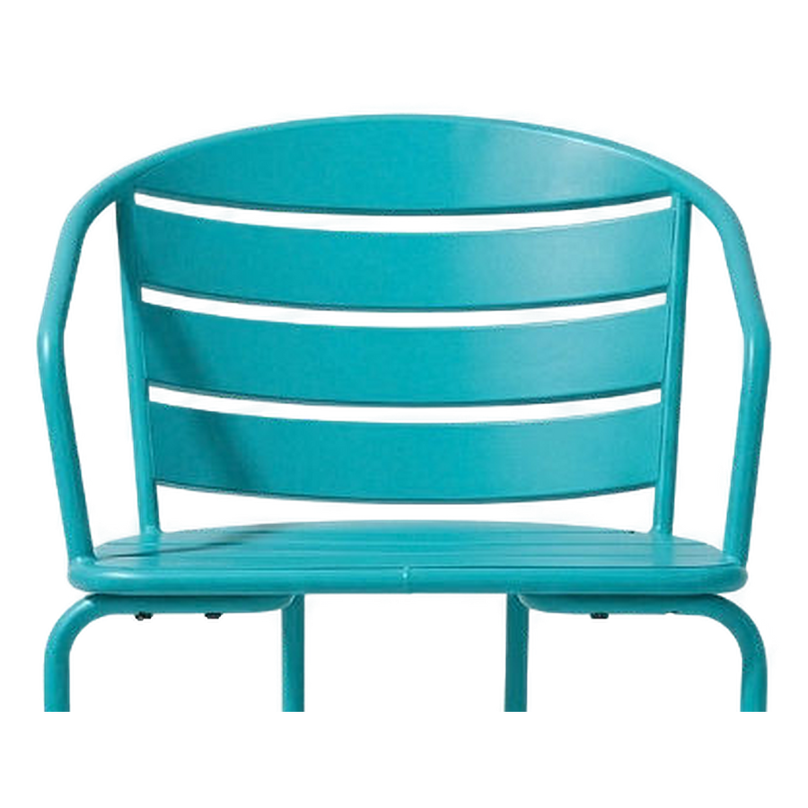 Oval Iron Bistro Set — Slatted Armchairs, Teal or Pink