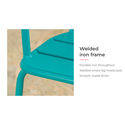 Welded iron frame with a smooth matte finish (feature callout)