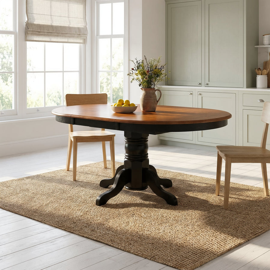 Extending Oval Kitchen Table, Cherry Top and Black Pedestal