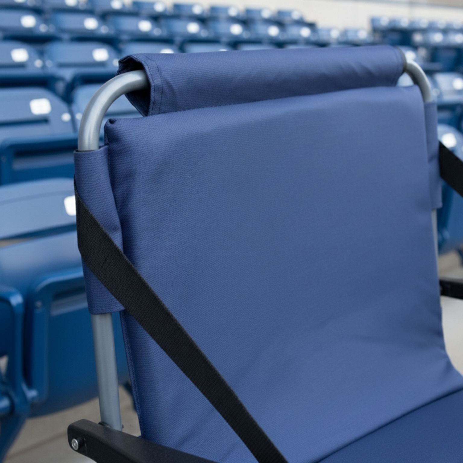 Padded bleacher chair with back support by Barton Outdoors; blue 600D polyester folding seat designed for comfort at stadiums and sports fields.