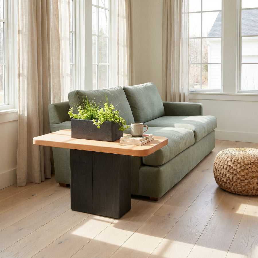 Planter Side Table, Torched Reclaimed Wood with Glass Vase