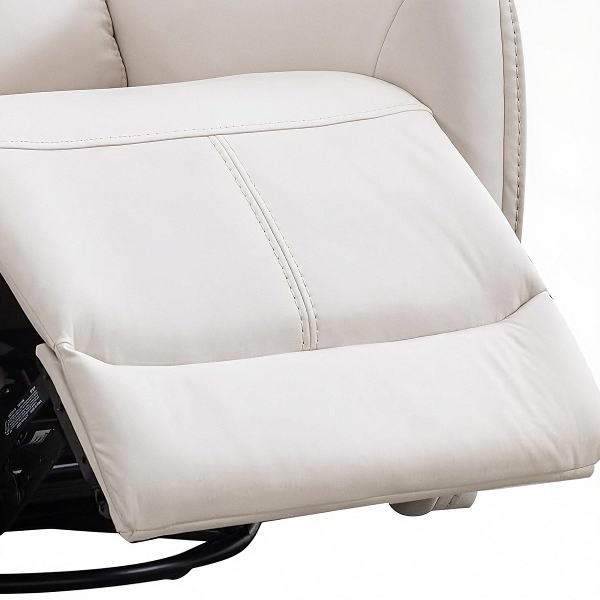 Raised footrest over the black metal swivel base and mechanism (close-up detail)