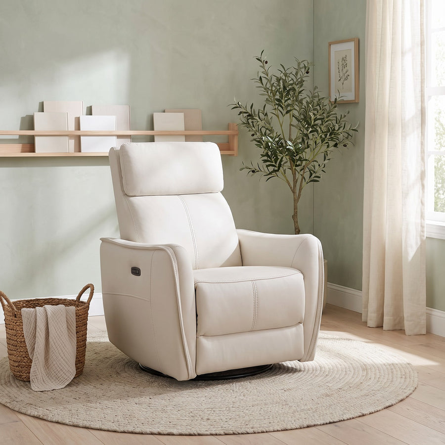 Power Swivel Glider Recliner With USB, Cream Faux Leather