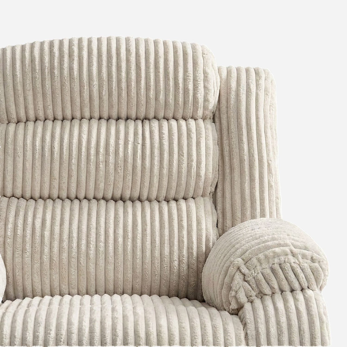 Wide-wale corduroy channel-tufted back close-up (plain #f3f3f3 studio)