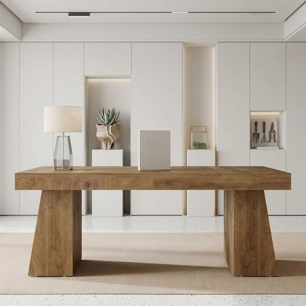 Elite Rustic Brown Executive Desk in a minimalist study.
