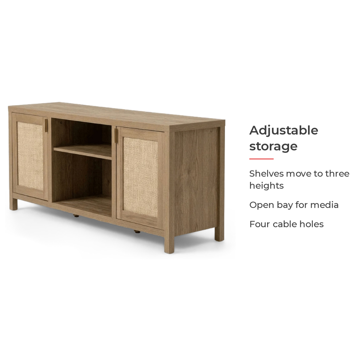 Adjustable storage card for the TV stand (feature callout)