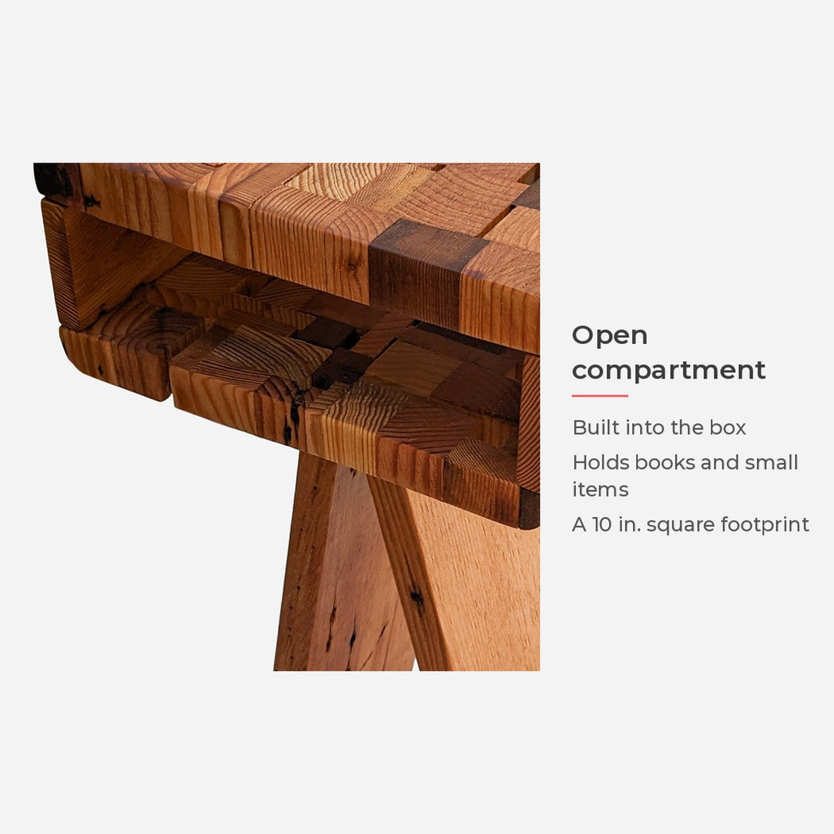 Spec card: one open compartment under the top