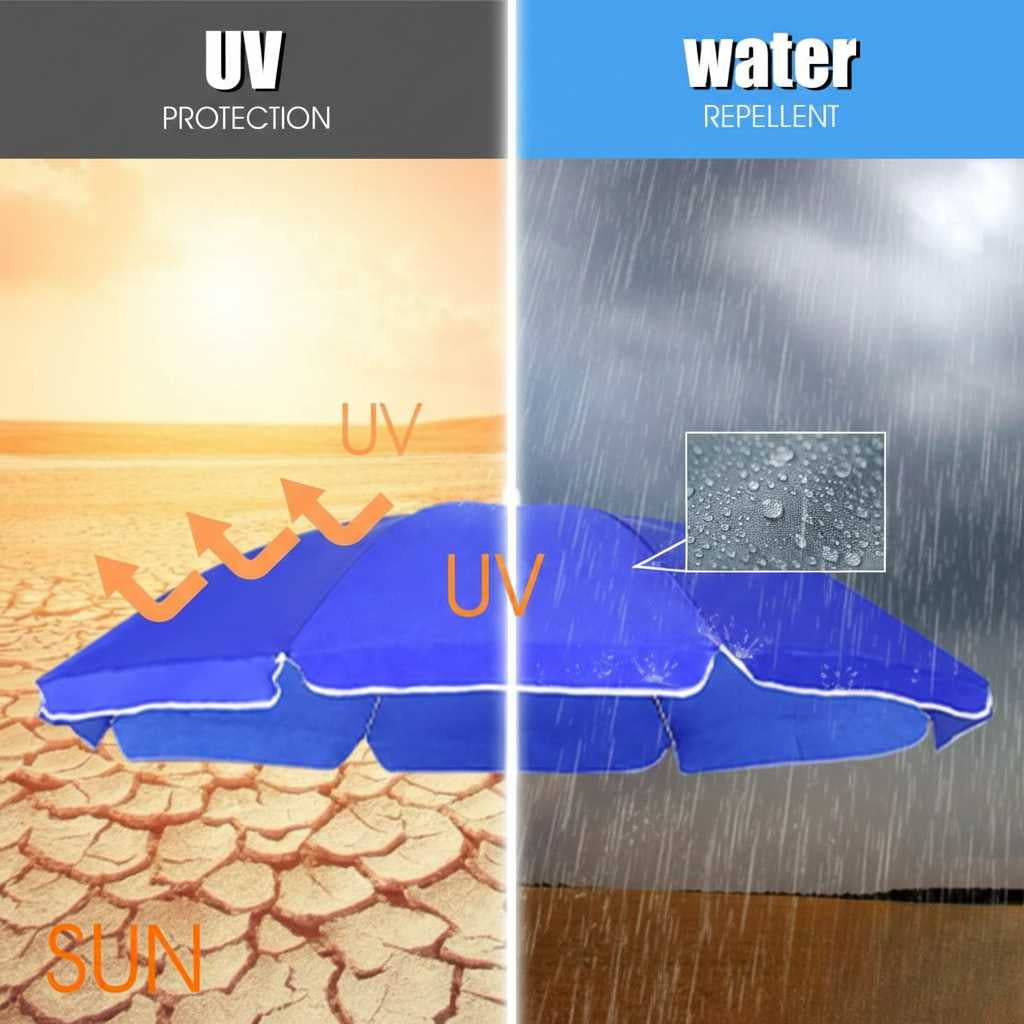 Two-person portable outdoor chair with removable sun umbrella for UV shade and rain protection.
