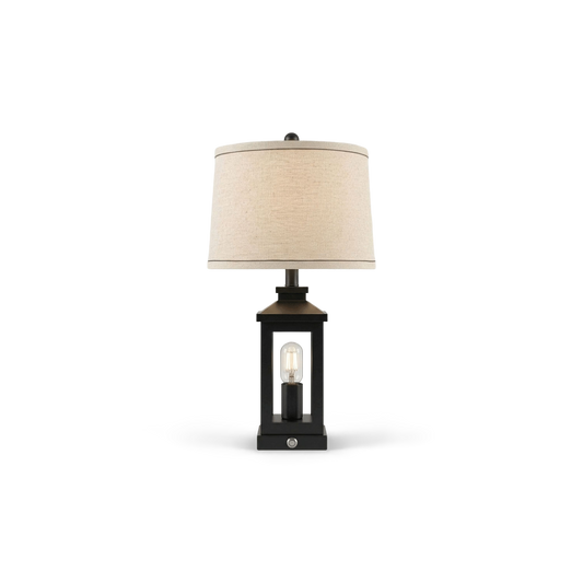Retro black table lamps set of 2 on a #f3f3f3 studio background