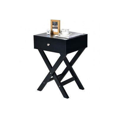 Retro_Black_X Shape_1_Drawer_Stool_Side_Table